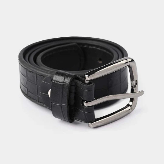 Crocodile-texture leather belt
