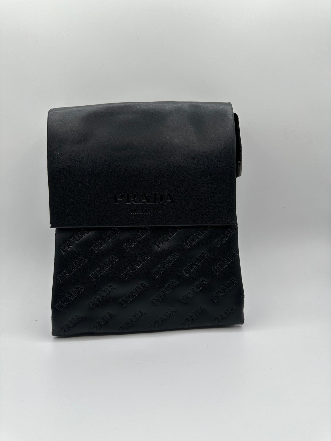 Prada Embossed Logo Vertical Messenger Bag
