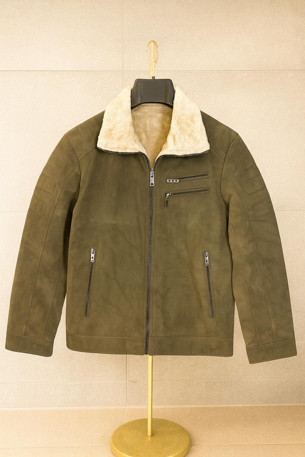Men’s shearling collar leather jacket